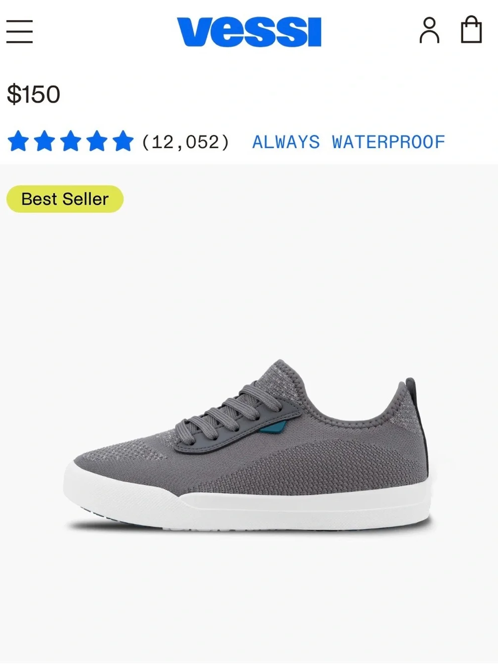 Vessi Men's Grey Knit Lace-Up Waterproof Weekend Sneakers